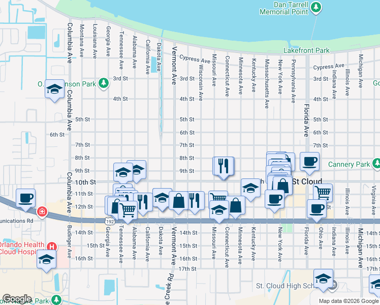 map of restaurants, bars, coffee shops, grocery stores, and more near 717 Jersey Avenue in St. Cloud