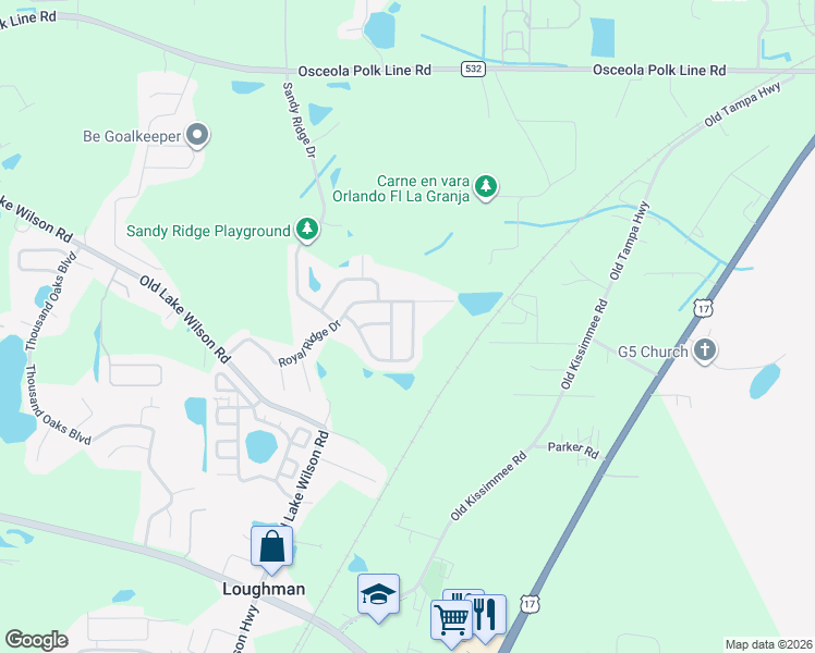 map of restaurants, bars, coffee shops, grocery stores, and more near 756 Scrub Jay Way in Davenport