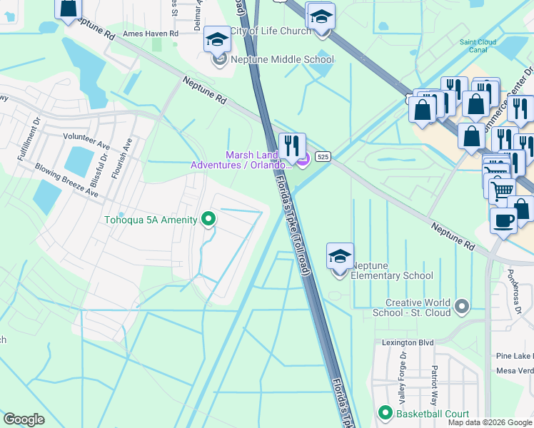 map of restaurants, bars, coffee shops, grocery stores, and more near Florida's Turnpike in Kissimmee