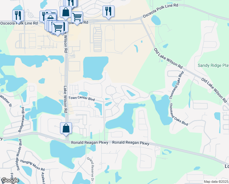 map of restaurants, bars, coffee shops, grocery stores, and more near 317 Terrace Ridge Circle in Davenport