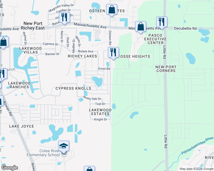 map of restaurants, bars, coffee shops, grocery stores, and more near 7914-7930 Sun Country Drive in New Port Richey