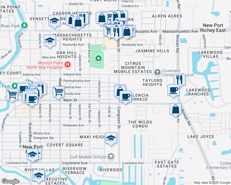 map of restaurants, bars, coffee shops, grocery stores, and more near 6436 Florida Avenue in New Port Richey