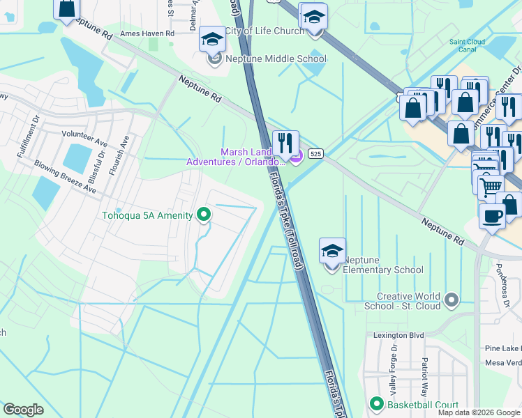 map of restaurants, bars, coffee shops, grocery stores, and more near Florida's Turnpike in Kissimmee