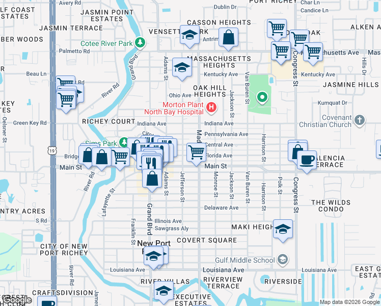 map of restaurants, bars, coffee shops, grocery stores, and more near 5931 Florida Avenue in Port Richey