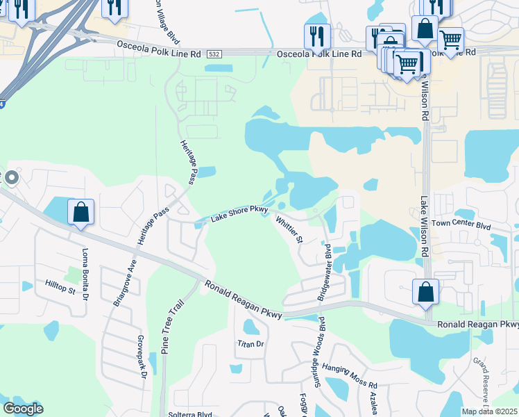map of restaurants, bars, coffee shops, grocery stores, and more near 432 Lake Shore Parkway in Davenport