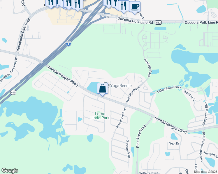 map of restaurants, bars, coffee shops, grocery stores, and more near 1682 Pine Ridge Drive in Davenport
