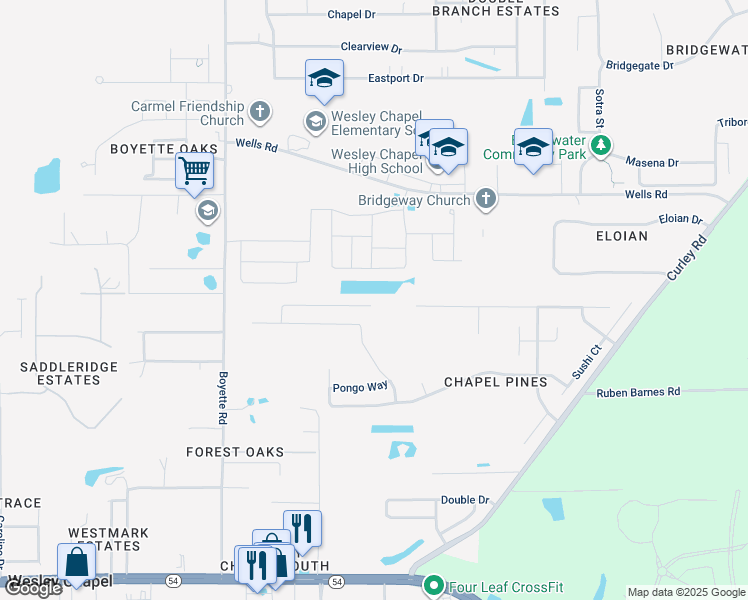 map of restaurants, bars, coffee shops, grocery stores, and more near 30339 Rattana Court in Wesley Chapel