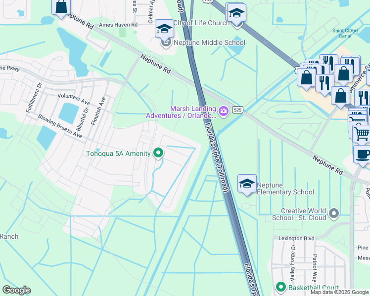 map of restaurants, bars, coffee shops, grocery stores, and more near Unnamed Road in Kissimmee