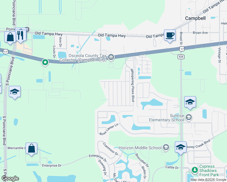 map of restaurants, bars, coffee shops, grocery stores, and more near 1741 Balsam Avenue in Kissimmee