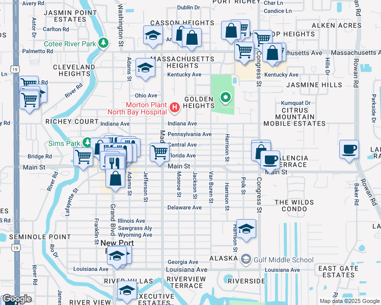 map of restaurants, bars, coffee shops, grocery stores, and more near 6123 Florida Avenue in New Port Richey