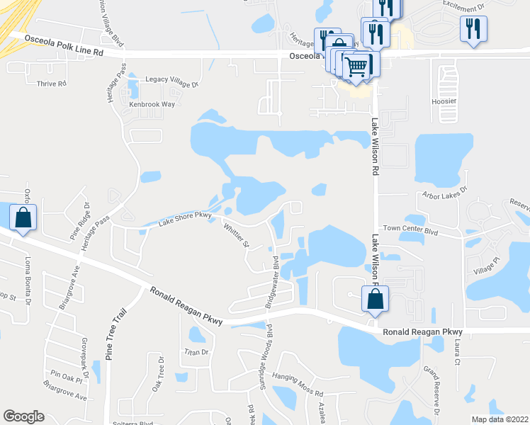 map of restaurants, bars, coffee shops, grocery stores, and more near 556 Lake Shore Parkway in Davenport