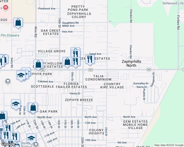 map of restaurants, bars, coffee shops, grocery stores, and more near 39107 Haven Avenue in Zephyrhills