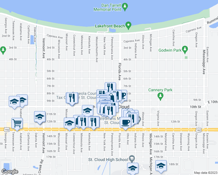 map of restaurants, bars, coffee shops, grocery stores, and more near 1209 7th Street in St. Cloud