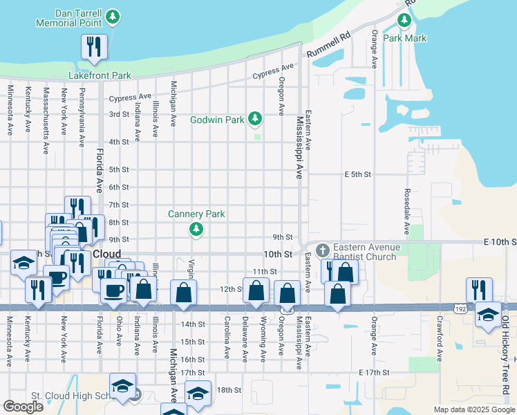 map of restaurants, bars, coffee shops, grocery stores, and more near 700 Wyoming Avenue in Saint Cloud