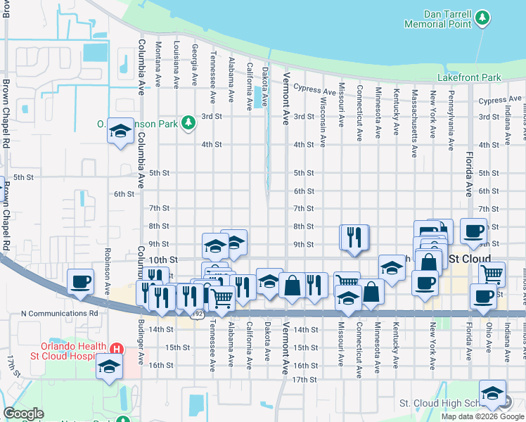 map of restaurants, bars, coffee shops, grocery stores, and more near 700 Dakota Avenue in St. Cloud