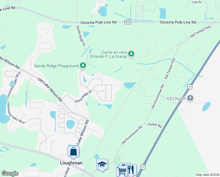 map of restaurants, bars, coffee shops, grocery stores, and more near 840 Scrub Jay Way in Davenport