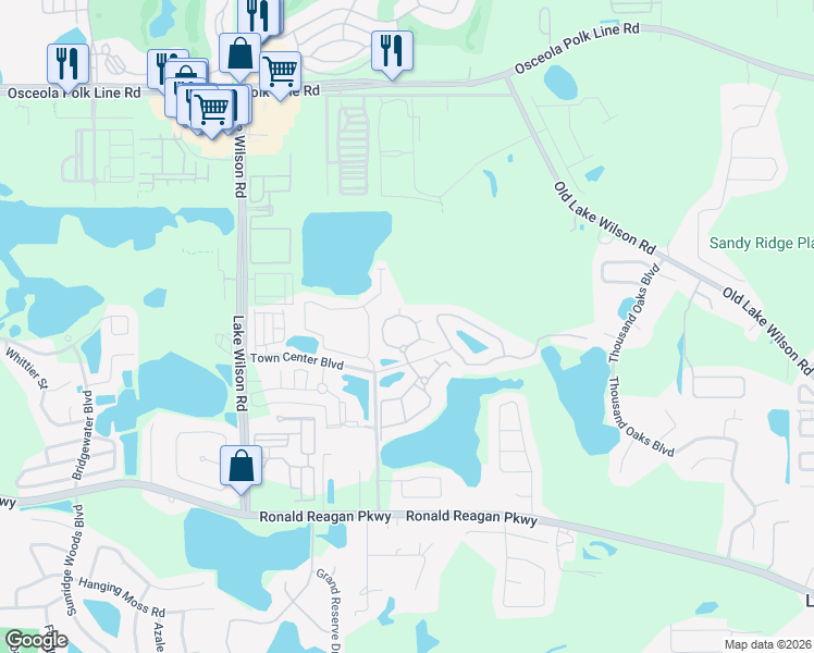 map of restaurants, bars, coffee shops, grocery stores, and more near 324 Terrace Ridge Circle in Davenport