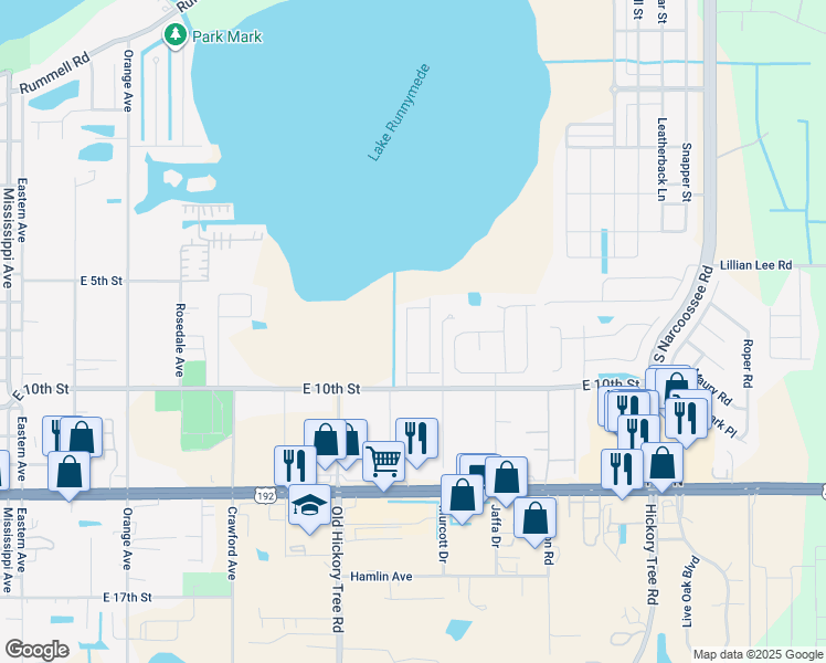 map of restaurants, bars, coffee shops, grocery stores, and more near 1839 Overcup Avenue in St. Cloud