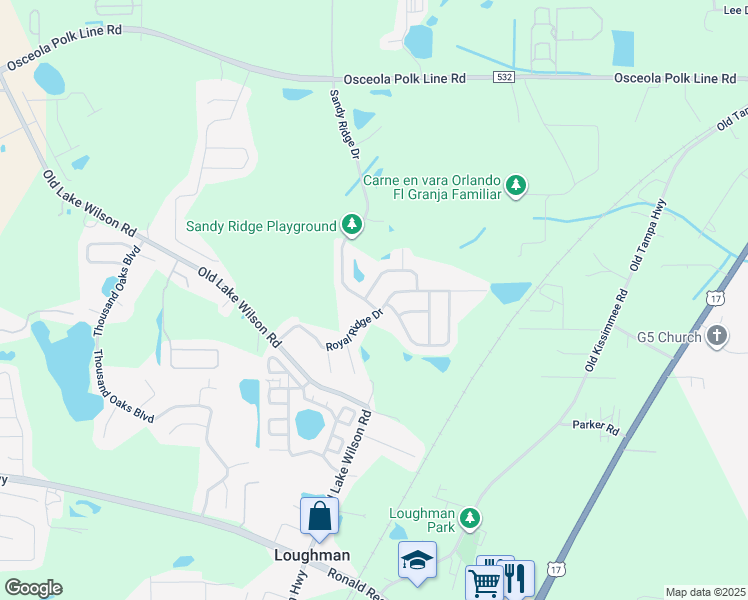 map of restaurants, bars, coffee shops, grocery stores, and more near 1246 Sandy Ridge Drive in Davenport