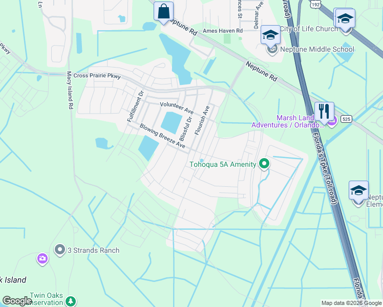 map of restaurants, bars, coffee shops, grocery stores, and more near 2730 Neptune Road in Kissimmee