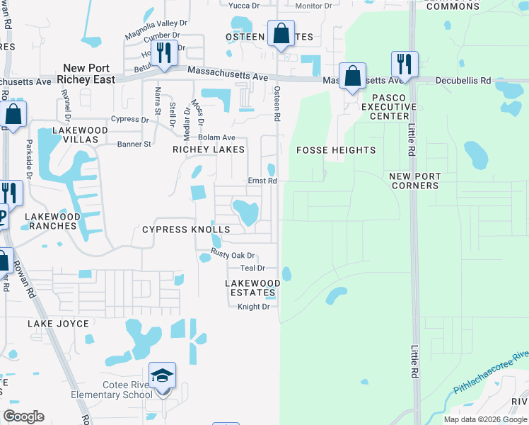 map of restaurants, bars, coffee shops, grocery stores, and more near 7914-7930 Sun Country Drive in New Port Richey
