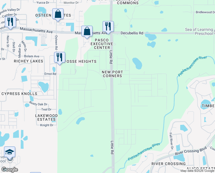 map of restaurants, bars, coffee shops, grocery stores, and more near 8478 Futureside Loop in New Port Richey