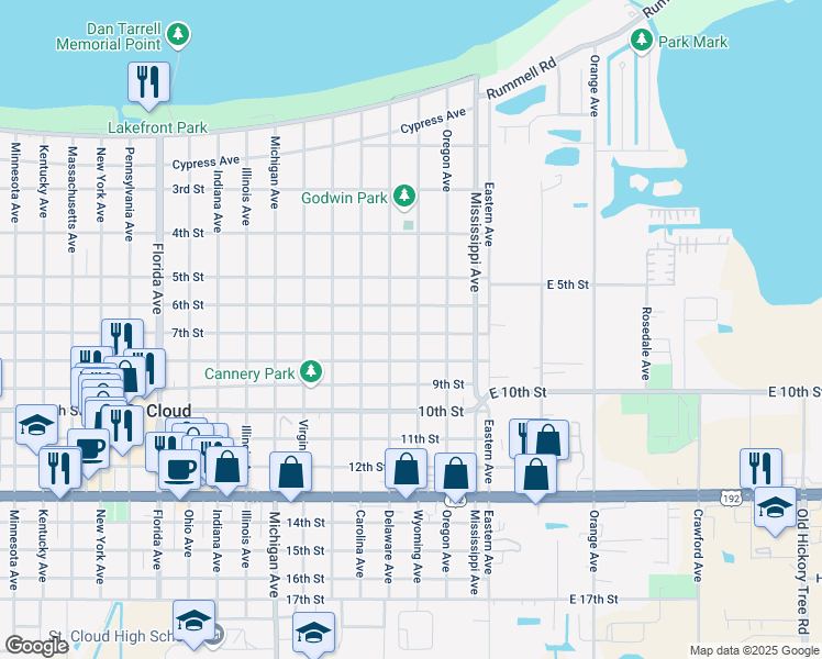 map of restaurants, bars, coffee shops, grocery stores, and more near 200 7th Street in Saint Cloud