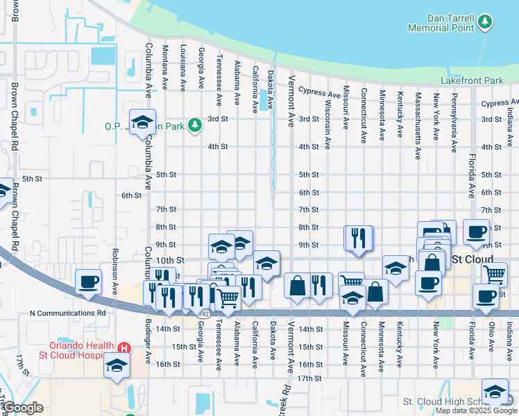 map of restaurants, bars, coffee shops, grocery stores, and more near 714 Dakota Avenue in St. Cloud