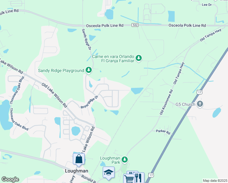 map of restaurants, bars, coffee shops, grocery stores, and more near 2095 Royal Ridge Drive in Davenport