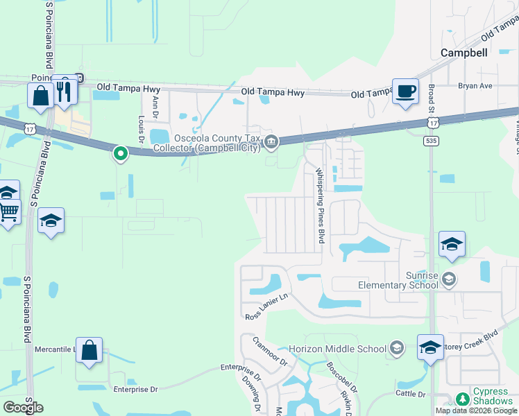 map of restaurants, bars, coffee shops, grocery stores, and more near 4698 Sugar Pine Avenue in Kissimmee