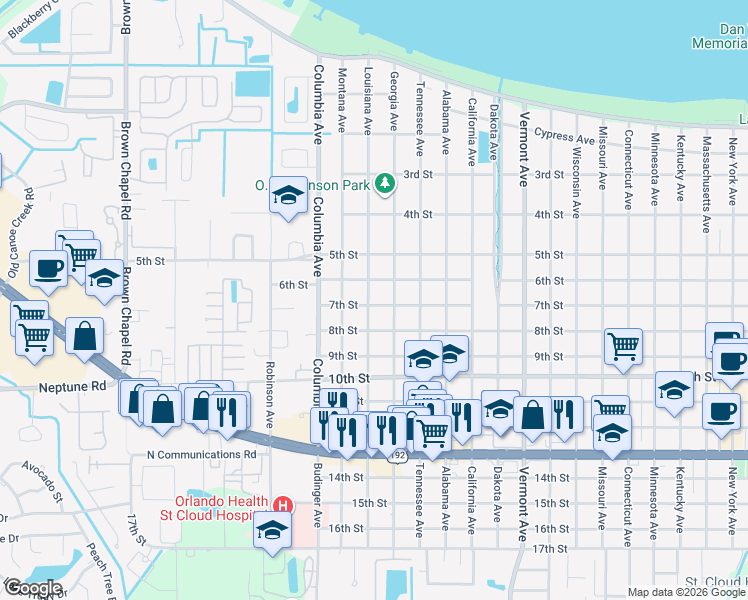 map of restaurants, bars, coffee shops, grocery stores, and more near 2650 7th Street in St. Cloud