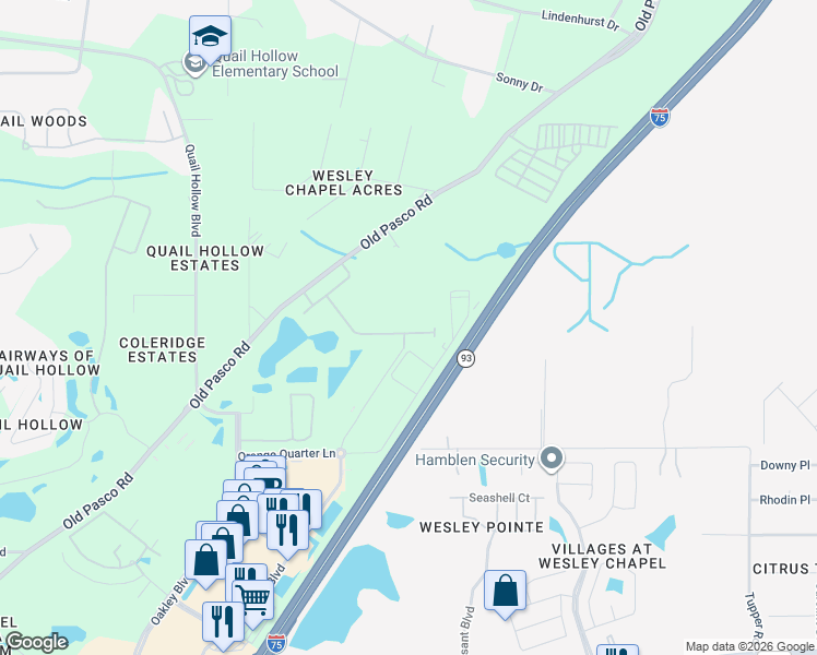 map of restaurants, bars, coffee shops, grocery stores, and more near 6778 Old Pasco Road in Zephyrhills