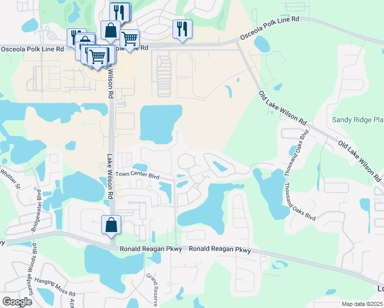 map of restaurants, bars, coffee shops, grocery stores, and more near 421 Terrace Ridge Circle in Davenport