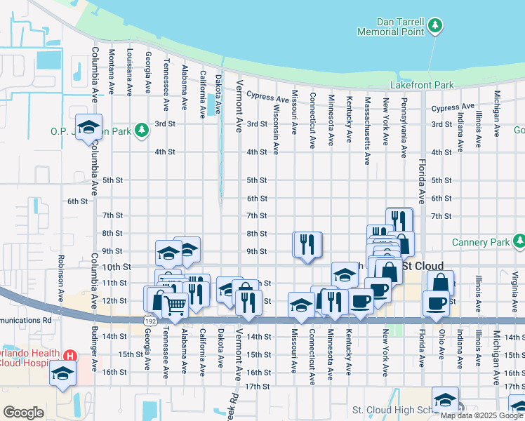 map of restaurants, bars, coffee shops, grocery stores, and more near 1953 6th Street in St. Cloud