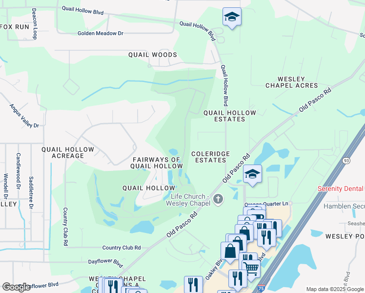map of restaurants, bars, coffee shops, grocery stores, and more near 27744 Sandbagger Lane in Zephyrhills