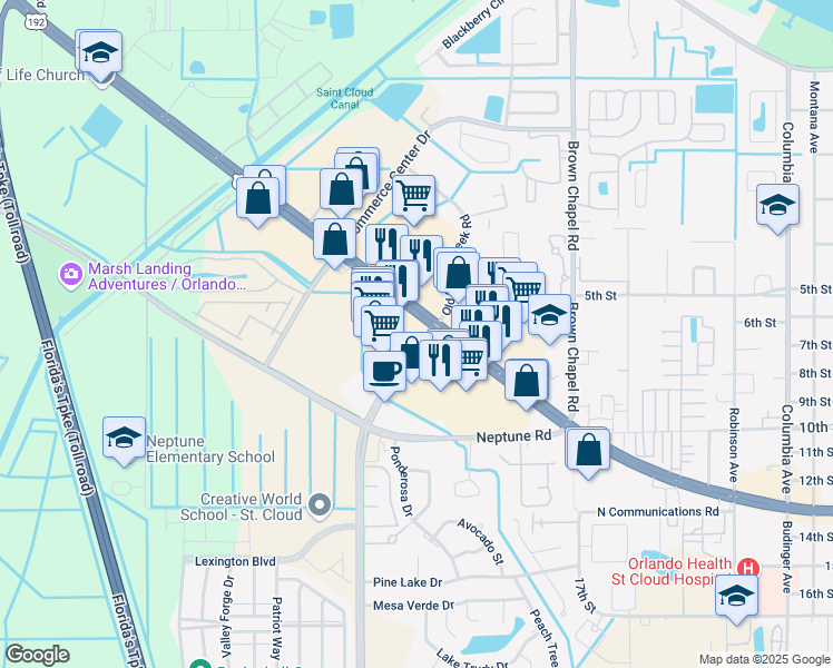 map of restaurants, bars, coffee shops, grocery stores, and more near 4300 13th St in St Cloud