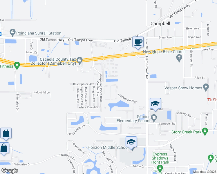 map of restaurants, bars, coffee shops, grocery stores, and more near 1800 Stargazer Trail in Kissimmee