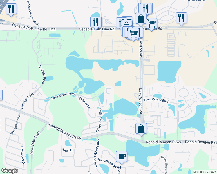 map of restaurants, bars, coffee shops, grocery stores, and more near 426 Lake Shore Parkway in Davenport