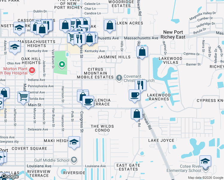 map of restaurants, bars, coffee shops, grocery stores, and more near 6452 Taylor Court in New Port Richey