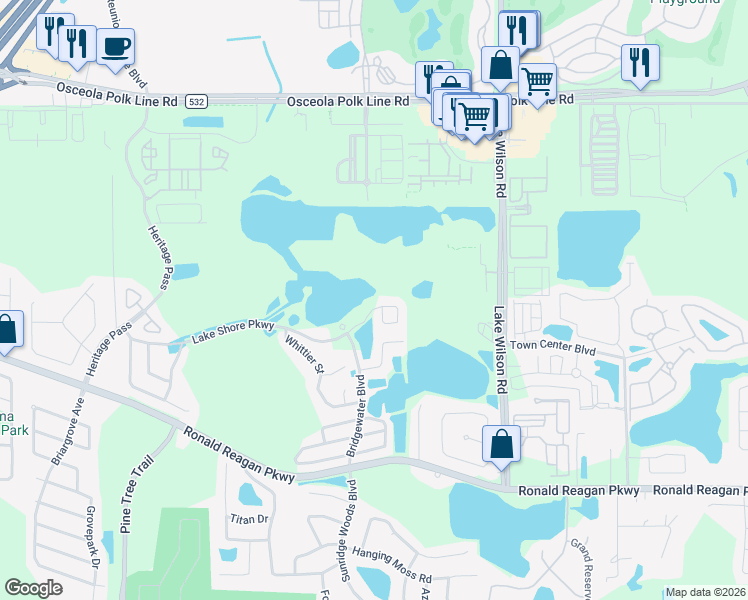map of restaurants, bars, coffee shops, grocery stores, and more near 426 Lake Shore Parkway in Davenport