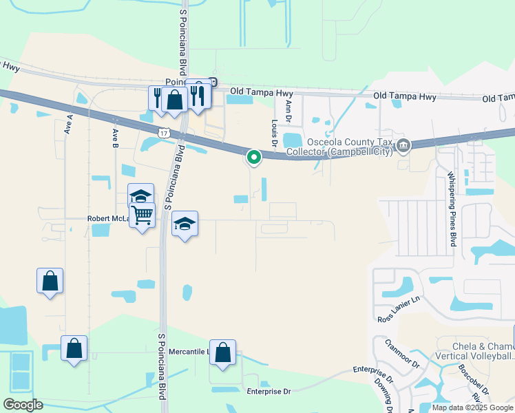map of restaurants, bars, coffee shops, grocery stores, and more near 1809 Business Center Lane in Kissimmee