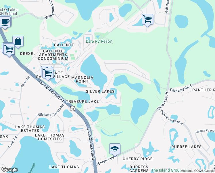 map of restaurants, bars, coffee shops, grocery stores, and more near 6513 Fletch Road in Land O' Lakes