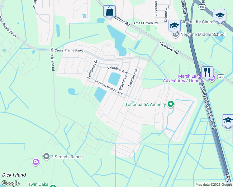 map of restaurants, bars, coffee shops, grocery stores, and more near 1806 Blissful Drive in Kissimmee