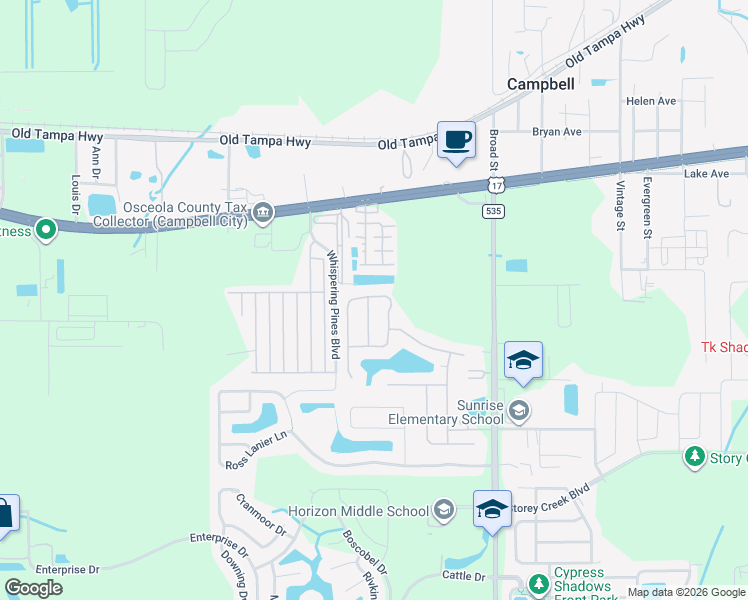 map of restaurants, bars, coffee shops, grocery stores, and more near 1842 Monte Cristo Lane in Kissimmee