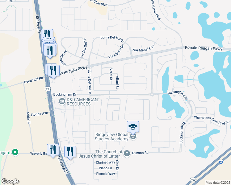 map of restaurants, bars, coffee shops, grocery stores, and more near 122 Alfani Street in Davenport