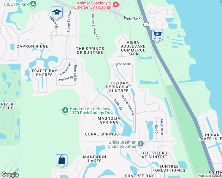 map of restaurants, bars, coffee shops, grocery stores, and more near 1379 Fargo Drive in Melbourne