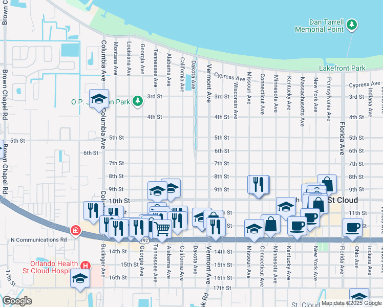 map of restaurants, bars, coffee shops, grocery stores, and more near 602 Dakota Avenue in St. Cloud