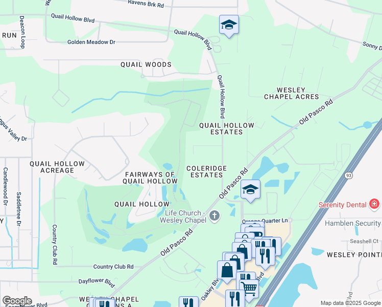 map of restaurants, bars, coffee shops, grocery stores, and more near 27744 Sandbagger Lane in Zephyrhills