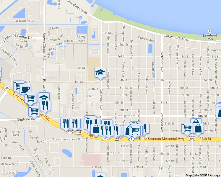 map of restaurants, bars, coffee shops, grocery stores, and more near 601 Montana Avenue in St. Cloud