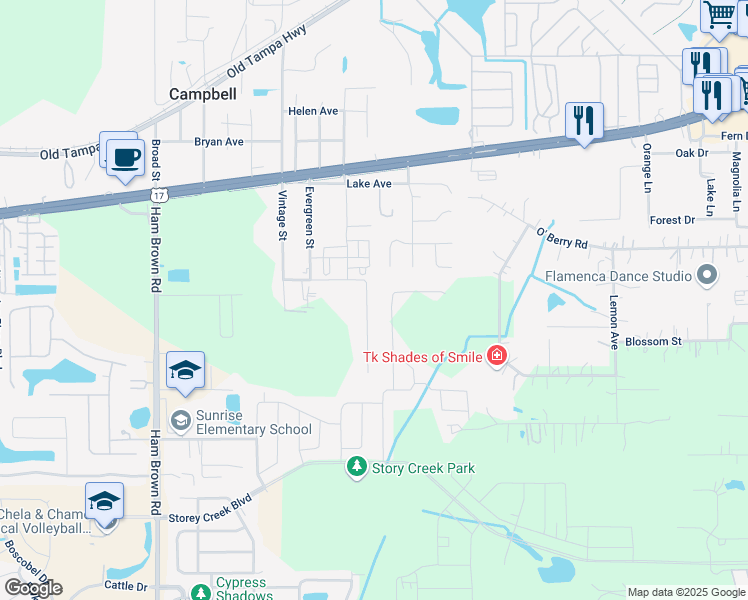 map of restaurants, bars, coffee shops, grocery stores, and more near 1801 Daniels Street in Kissimmee